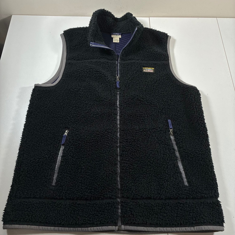 L.L. Bean Mountain Pile Fleece Vest XLT Tall Black Sherpa Full Zip 511218
